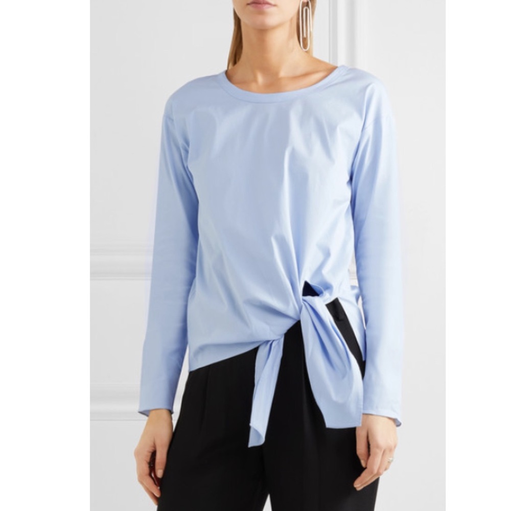 THEORY Serah Stretch Cotton Tie Front Blouse Top Blue Size XS